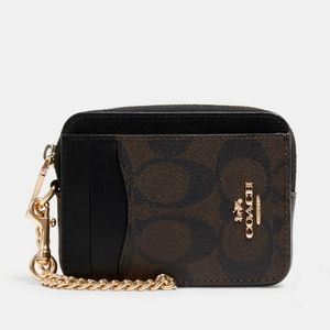 BRAND NEW: Coach Zip Card Case In Signature Canvas - Gold/Brown